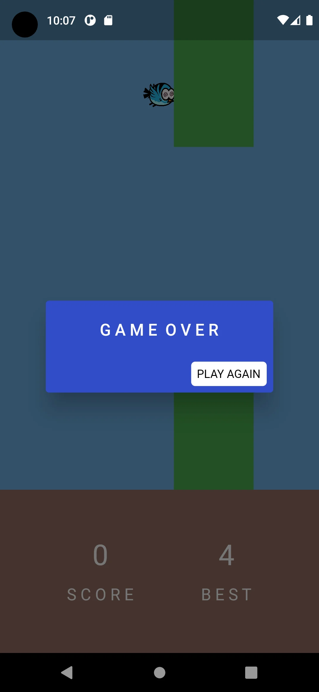 Flup Fun game-over screen with play-again control
