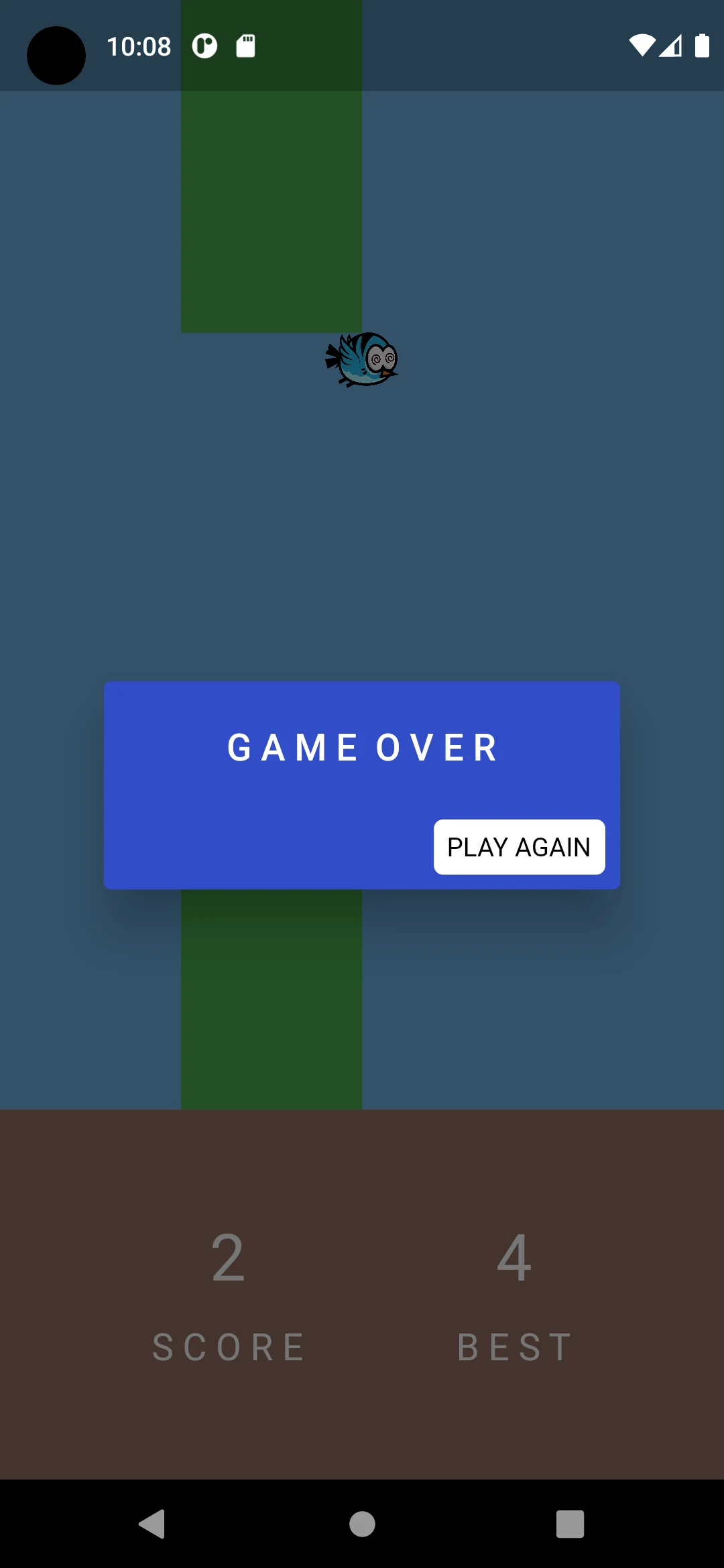 Flup Fun game-over screen with score 2