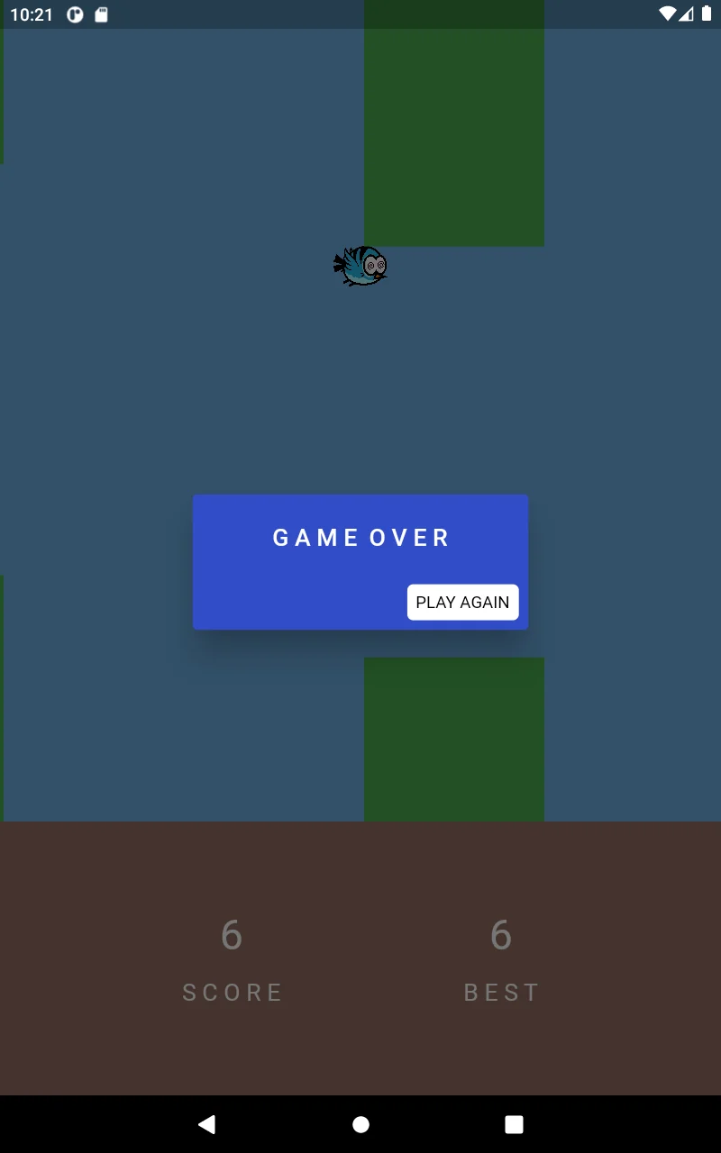 Flup Fun game-over screen with score 6