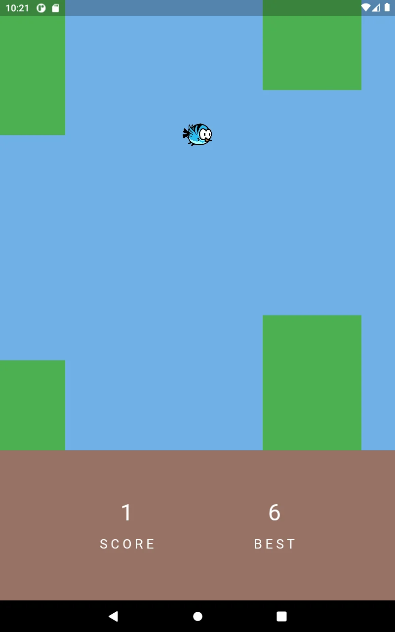 Bird approaching green columns with score 1