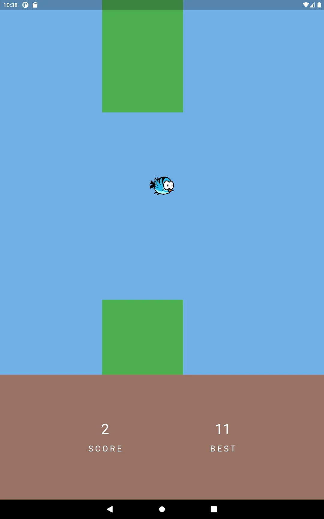 Bird approaching the next gap between columns