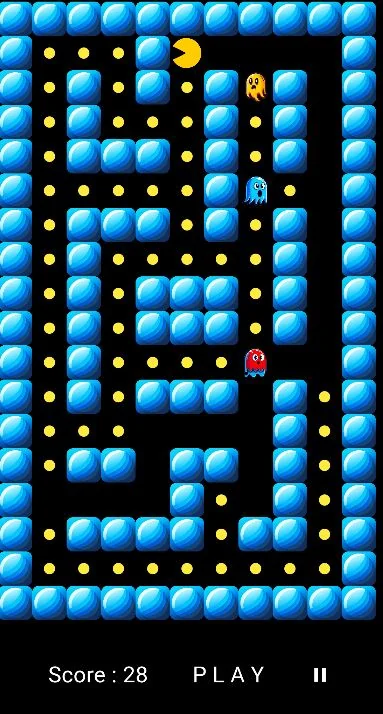 Ghost Runner maze during play with a score of 28