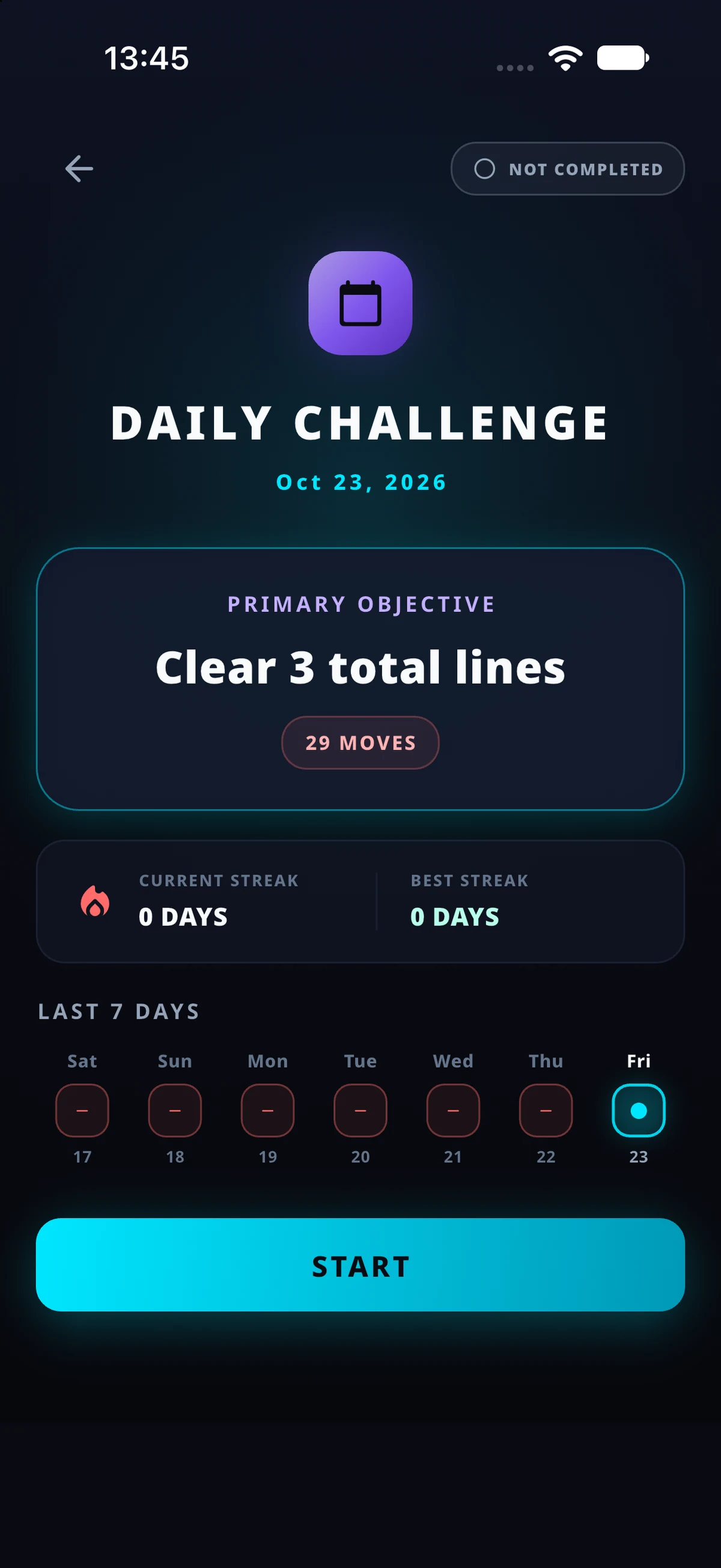 Gridune Daily Challenge screen with its current objective and start action.